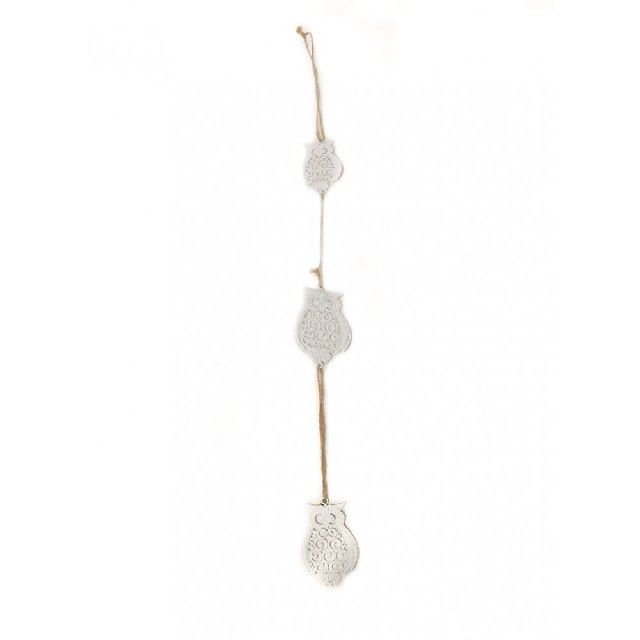 COLGANTE METAL BUHO X3 BLCO  50CM
