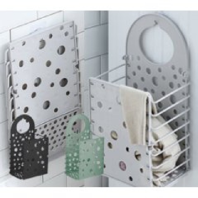 CESTO DE ROPA PLEGABLE47CM PVC BLANCO GRIS Y CELES