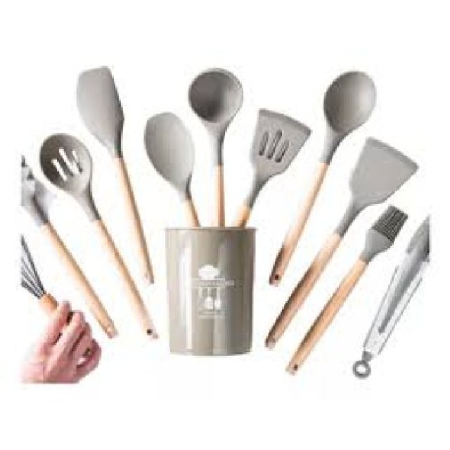 SET X12 UTENSILLOS SILICONA/MADERA